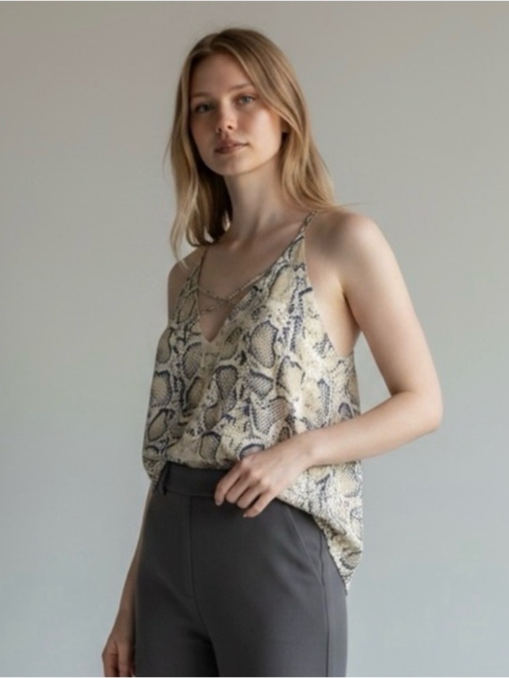 DAVI & DANI  Snake Print Crisscross V-Neck Camisole